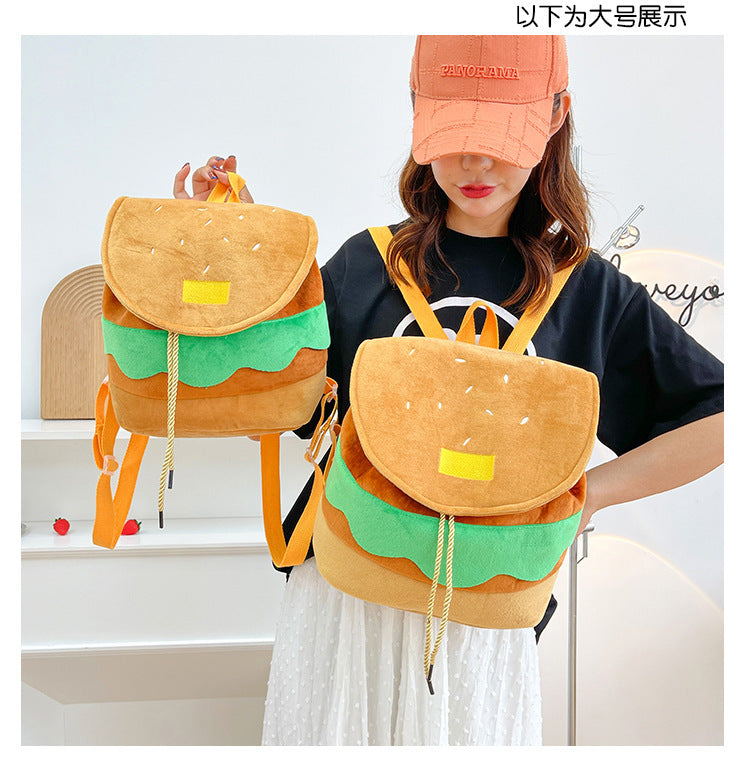Cute Hamburger Plush Backpack Soft Cartoon Burger Plush Coin Purse Girls Kindergarten School Bookbag Children Kids Pack