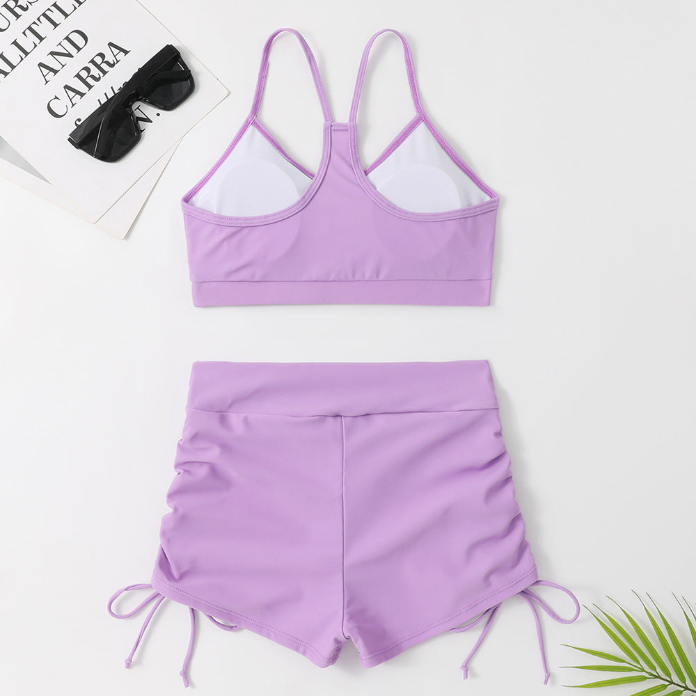 Women's Pure Color Bikini High Waist Split Swimsuit b9e4b804 bd26 425a 8790 fe7d97e57b5f