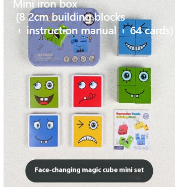 Wooden Expressions Toy Wooden Magic Cube Face Pattern Building Blocks Educational Montessori Toys Wooden Matching Block Puzzl