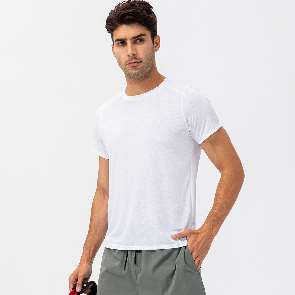 Men's Loose Running Quick Drying Clothes Round Neck T-shirt Sweat-absorbent Breathable Fitness Sports Casual Short Sleeve Clo