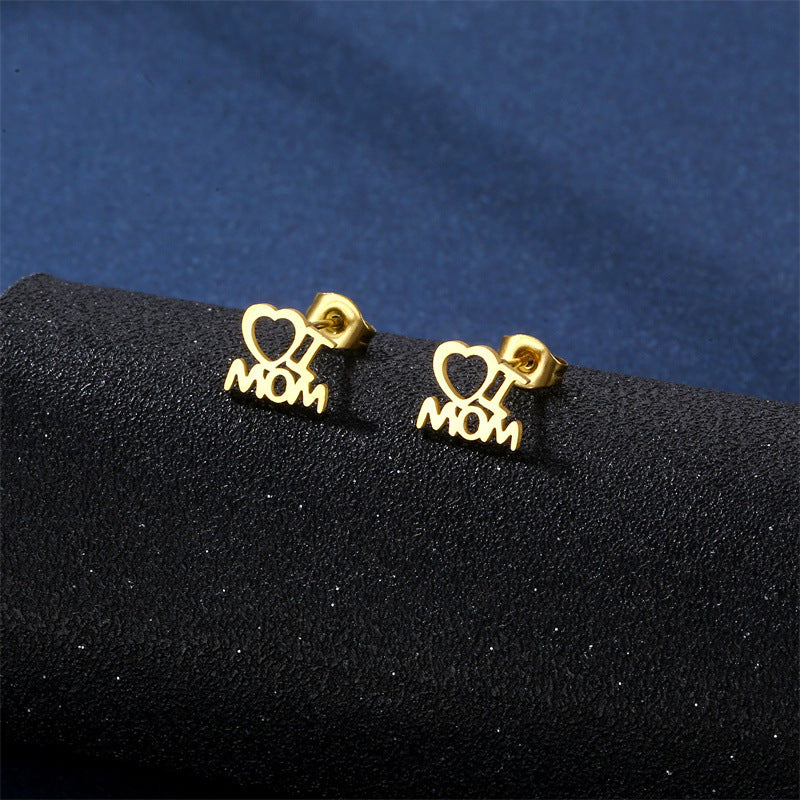 Mother's Day Jewelry Set Stainless Steel I Love Mom Mama Love Heart Pendant Necklace Earrings Thanksgiving Gift bab012dc 04b1