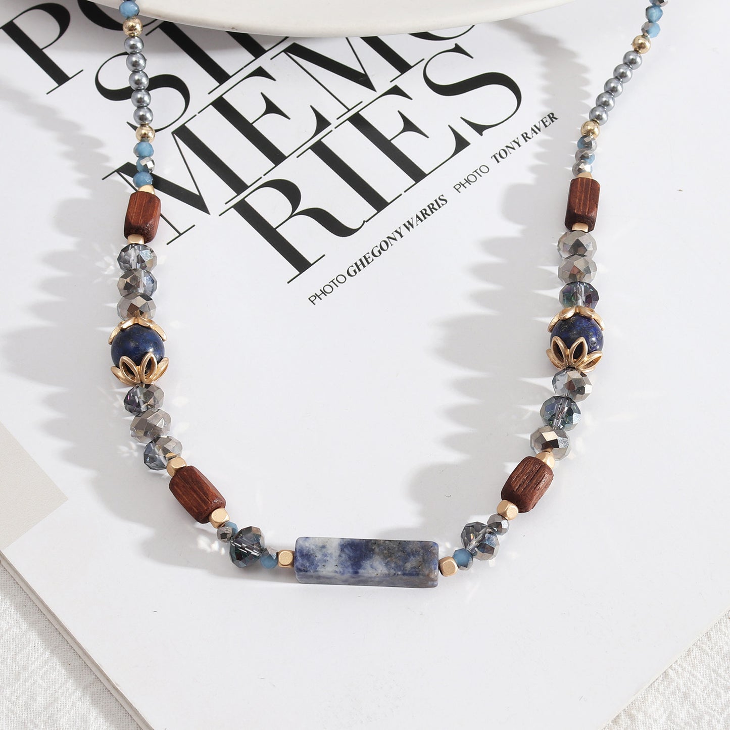 Trendy Design Blue Point Stone Rectangular Beaded Necklace bb15a441 5ed3 46fd a63e 26d919344101