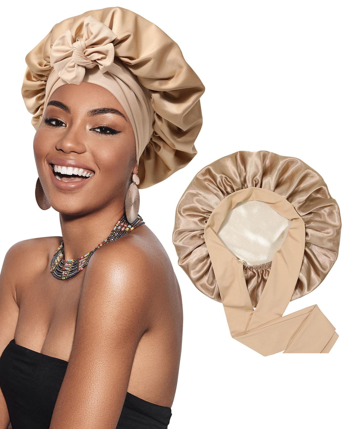 Double-layer Ribbon Round Cap Bow Hair Care Wide-brimmed Hat bb5f31a7 0b18 4308 ab1f eab5c00fff4f