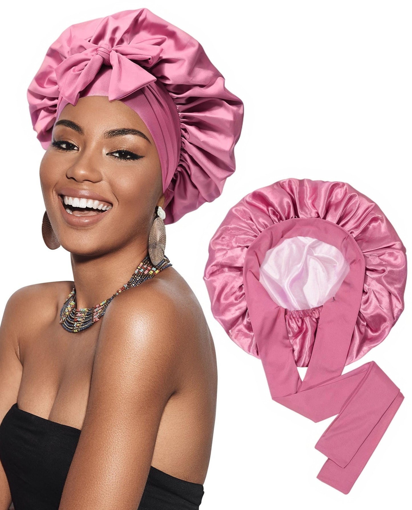 Double-layer Ribbon Round Cap Bow Hair Care Wide-brimmed Hat bb5f9a4f 1fd8 4572 b786 230254130c0b