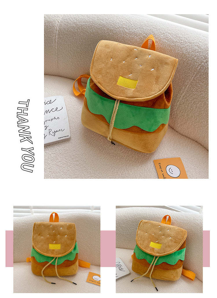 Cute Hamburger Plush Backpack Soft Cartoon Burger Plush Coin Purse Girls Kindergarten School Bookbag Children Kids Pack