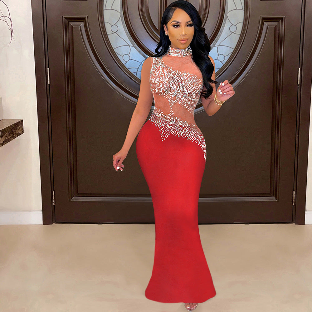 See-through Rhinestone Sleeveless Women's Nightclub Evening Dress bba4e2c8 b2ed 4d17 ab7b bf9eeb6882ac