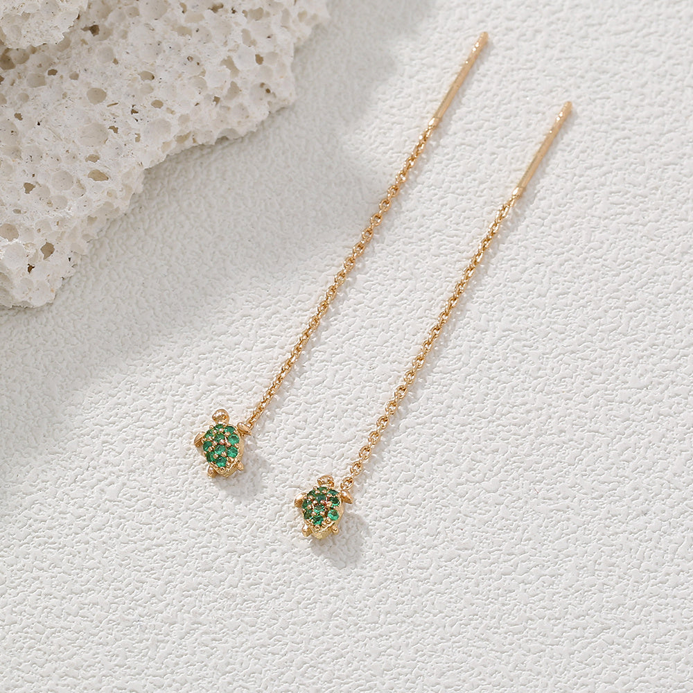 Thin Face Earlines, The New Trend Of Small Simple Tassel Earrings Long Copper Micro-green Zircon Small Turtle Earrings Pendan