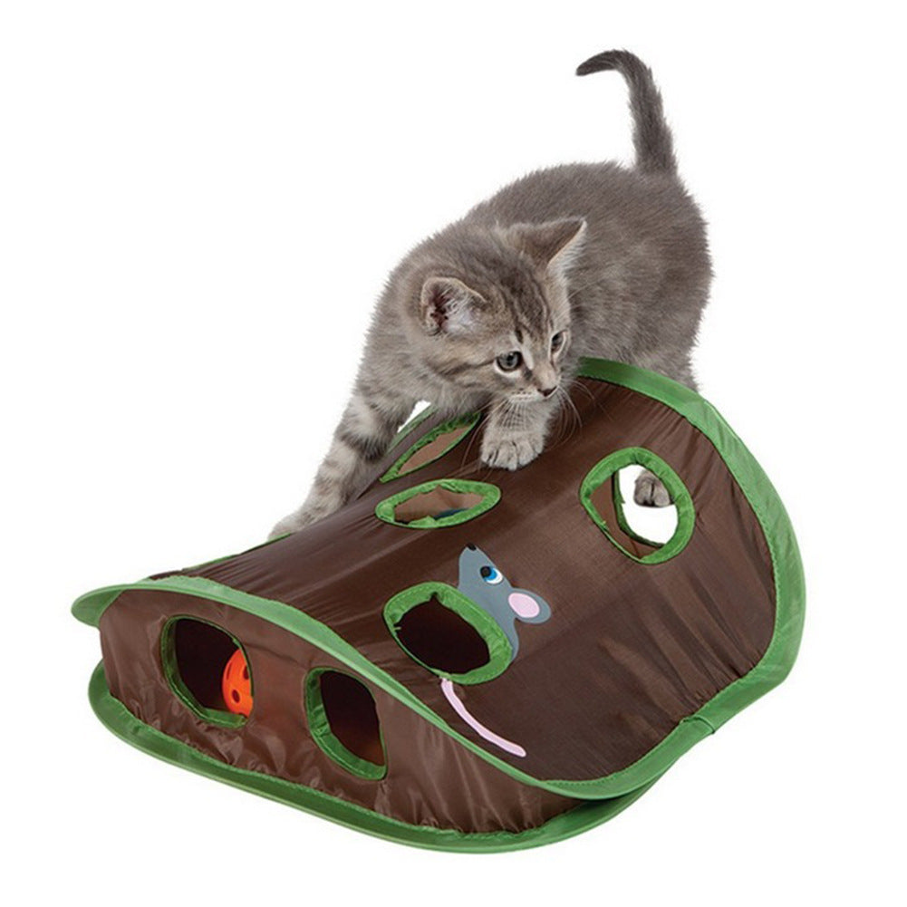 Cute Pet Cat Interactive Hide Seek Game 9 Holes Tunnel Mouse Hunt Intelligence Toy Pet Hidden Hole Kitten Foldable Toys bc074