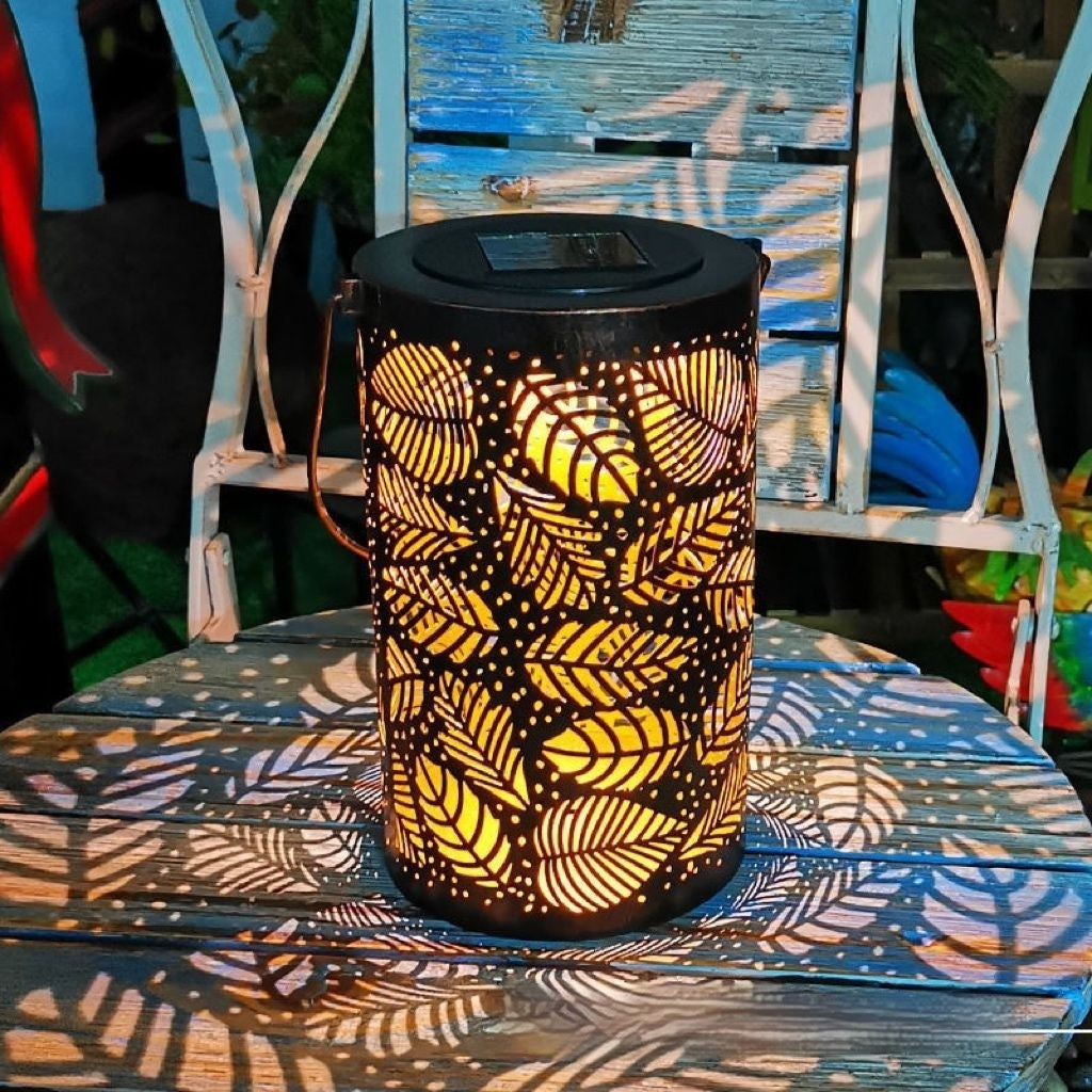Cross-border Retro Solar Lantern Iron Hollow Storm Lantern Courtyard Decoration Desk Lamp Garden Projection bdfe5559 0f40 479