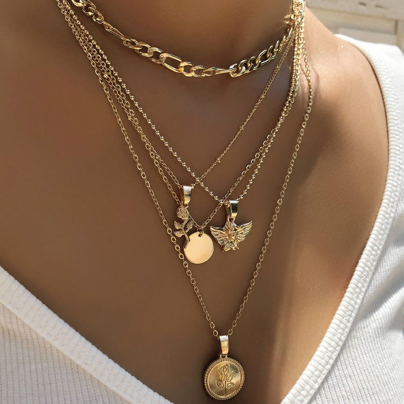 Flower Pendant Multilayer Ladies Necklace Combination Set be18f6e3 7b3e 4dc8 89d8 5fc0d07456f7