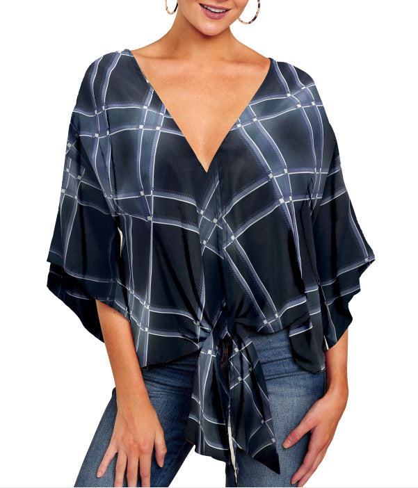 New V Neck Blouse Women Leopard Print Shirts Floral Tie Front Blouses Batwing Summer Oversize Ladies Tops bf62a320 9e4c 4b74