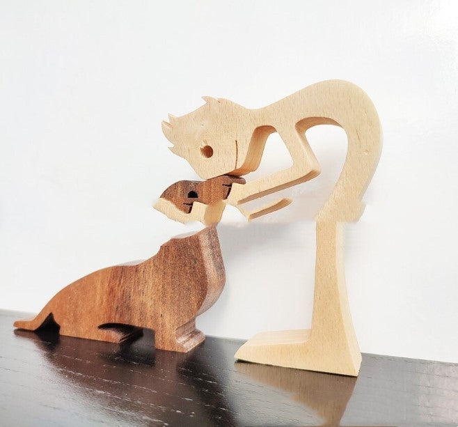 DIY Figurine Wood Dog Ornament Sculpture Home Decoration A Man A Dog Wood Sculpture Christmas Gifts Model Decor c0585536 bcb7