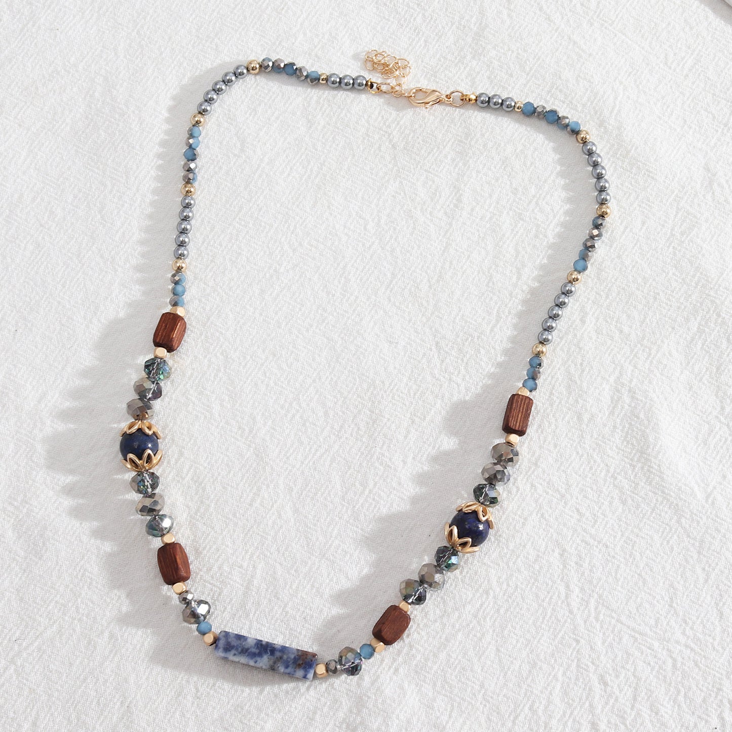 Trendy Design Blue Point Stone Rectangular Beaded Necklace c0da2b3f b191 4a9c a4be 0b5292c05de8