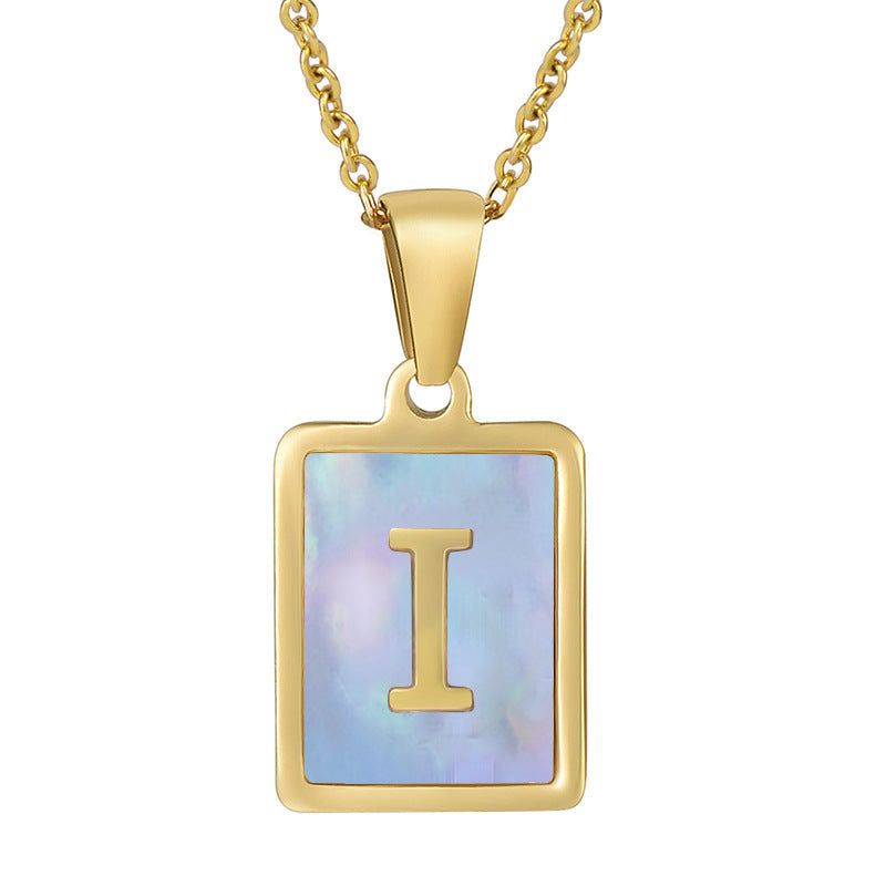 Titanium Steel 26 English Letter Necklace Blue Shell c14a2151 8c44 4d9a a847 43284c706296
