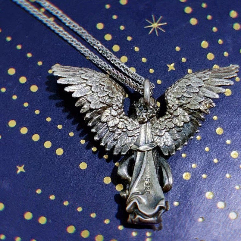 925 Sterling Silver Distressed Little Angel Necklace Cupid Pendant Men Vintage Jewelry - HD Wireless Product #7