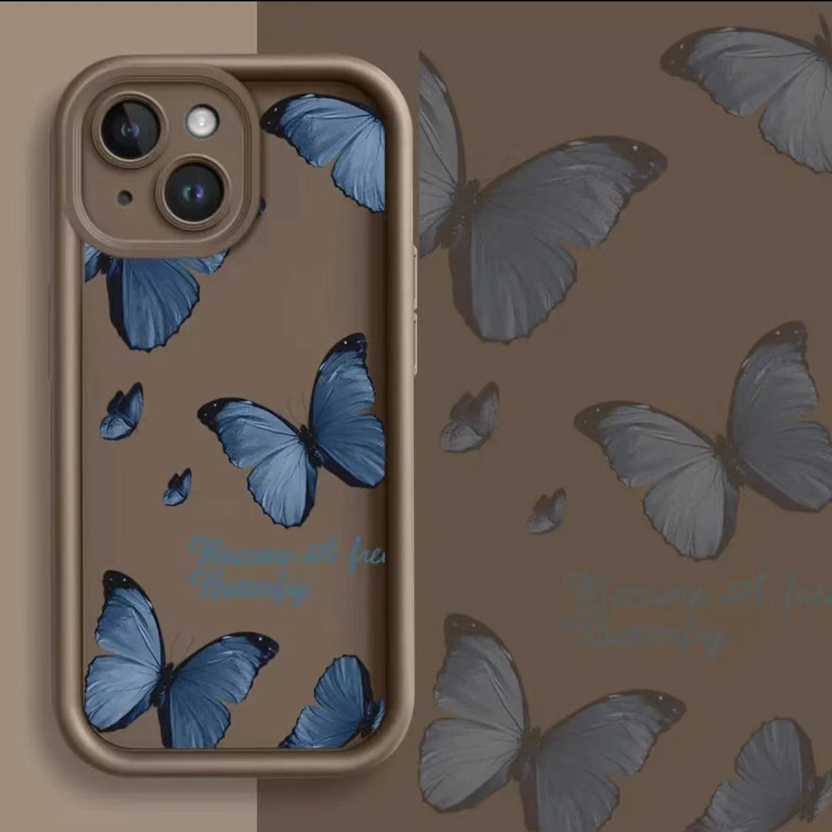 Blue Butterfly Printed Edging Drop-resistant Phone Case c363ceec 9233 4075 8cc0 ced7ae35e37f