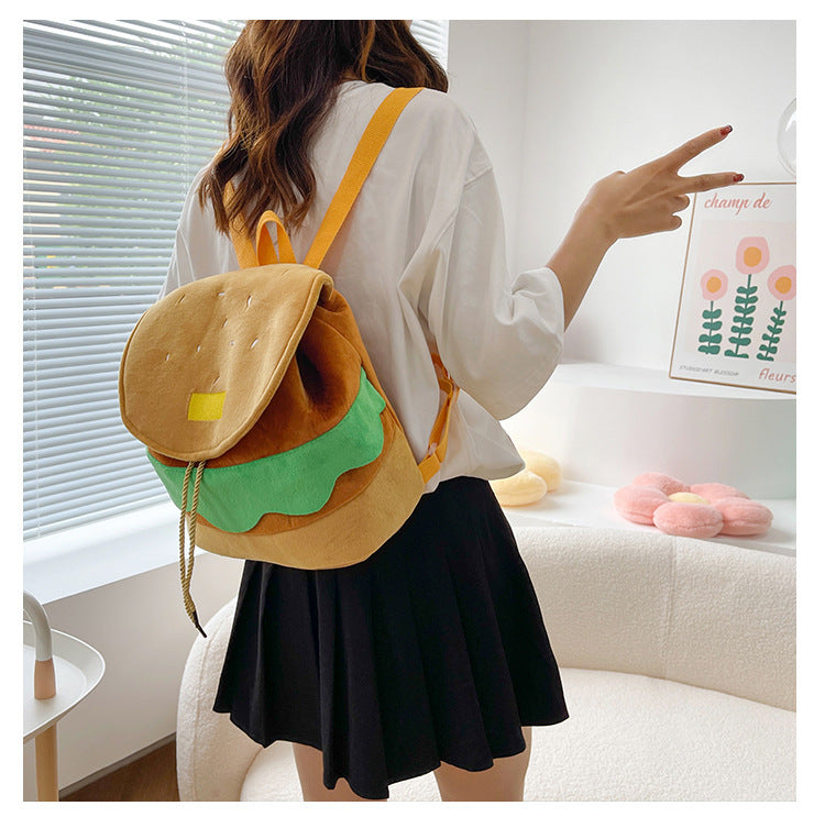 Cute Hamburger Plush Backpack Soft Cartoon Burger Plush Coin Purse Girls Kindergarten School Bookbag Children Kids Pack