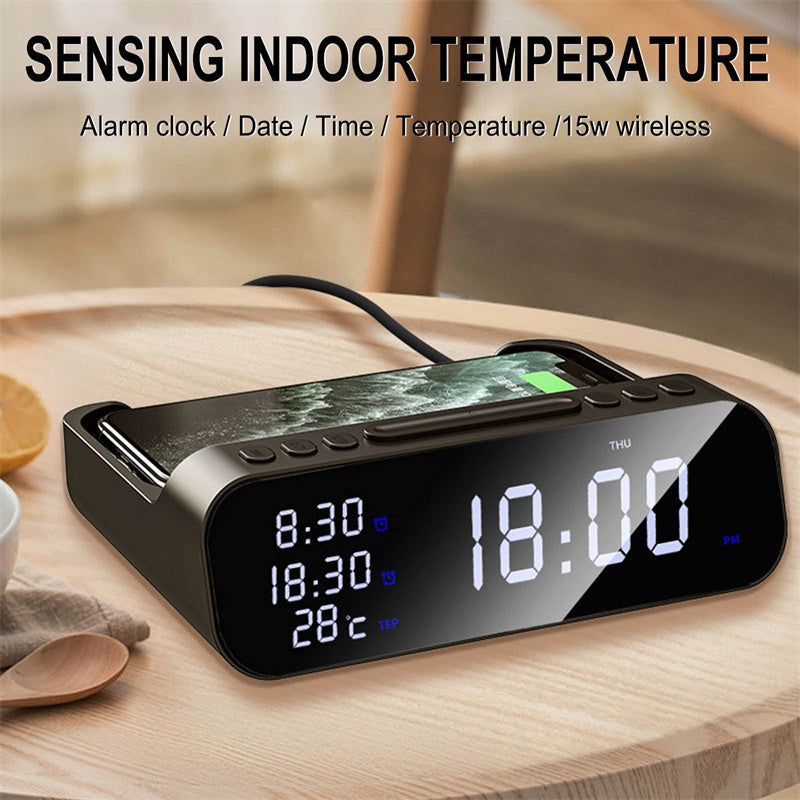 15W Three-in-one Wireless Charger Temperature Tester Multi Alarm Clock Fast Charging Mobile Phone Usb Charger Charging Station - HD Wireless Product #8