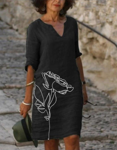 Flower Leaves Printing Rendering V-neck Dress c585ecdc 39d6 438c adf6 7f9dcc285b07