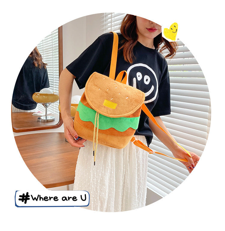 Cute Hamburger Plush Backpack Soft Cartoon Burger Plush Coin Purse Girls Kindergarten School Bookbag Children Kids Pack