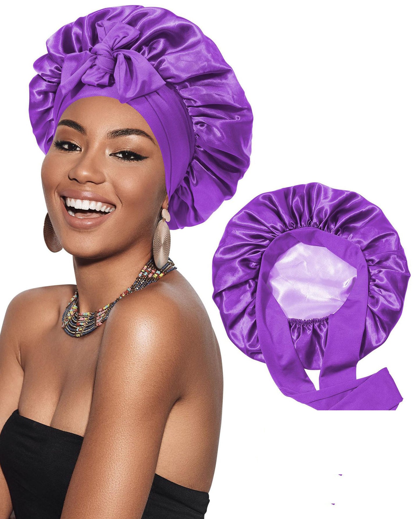 Double-layer Ribbon Round Cap Bow Hair Care Wide-brimmed Hat c6f61614 1f43 4a80 b6a2 7fffc5c9f3ae