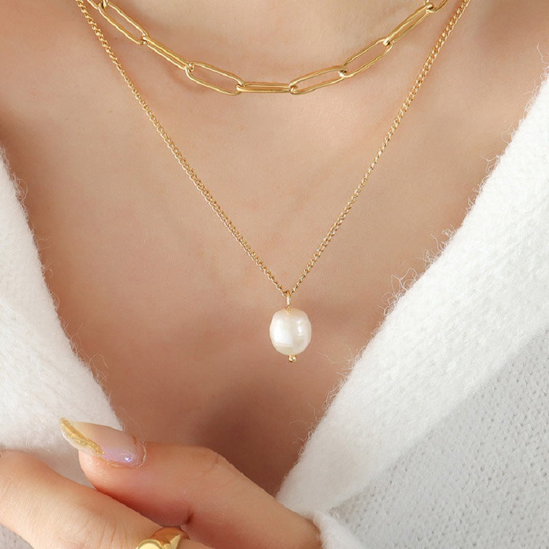 Women's Double-layer Pearl Pendant Clavicle Necklace c74dfeea de72 41a6 a3a3 4404a59c2ba6