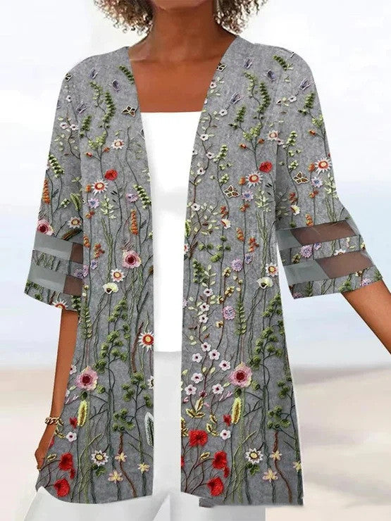 Floral Print Mid Length Sleeves Loose Small Coat c85a8a4b 0be7 4f2e 965c d32ee3d5abdb
