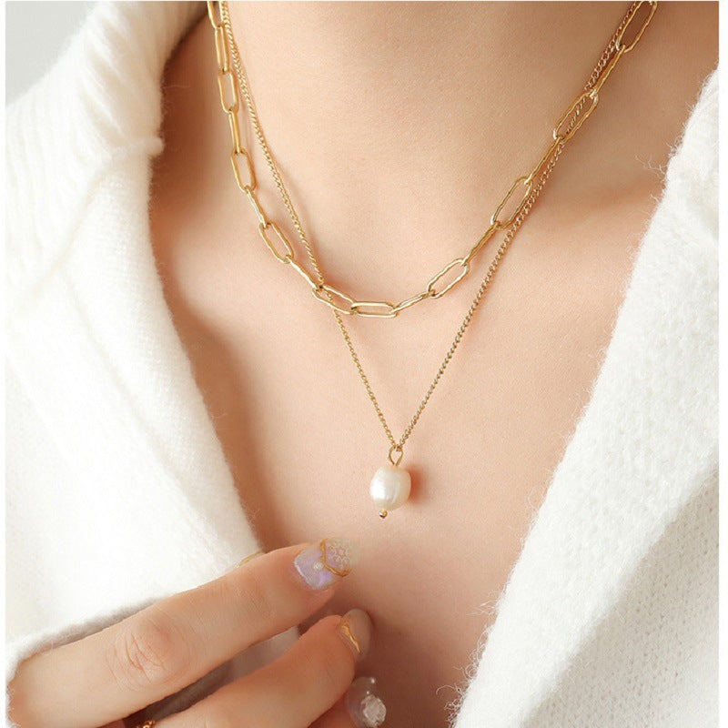 Women's Double-layer Pearl Pendant Clavicle Necklace c97cd41f 0d6e 46b8 b18b a01d91b1b733