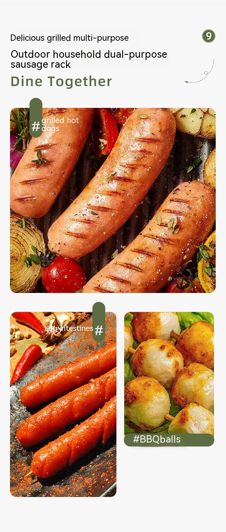 Hot Dog Rack Removable Stainless Steel Roasted Sausage Doll Rack Rolling Barbecue