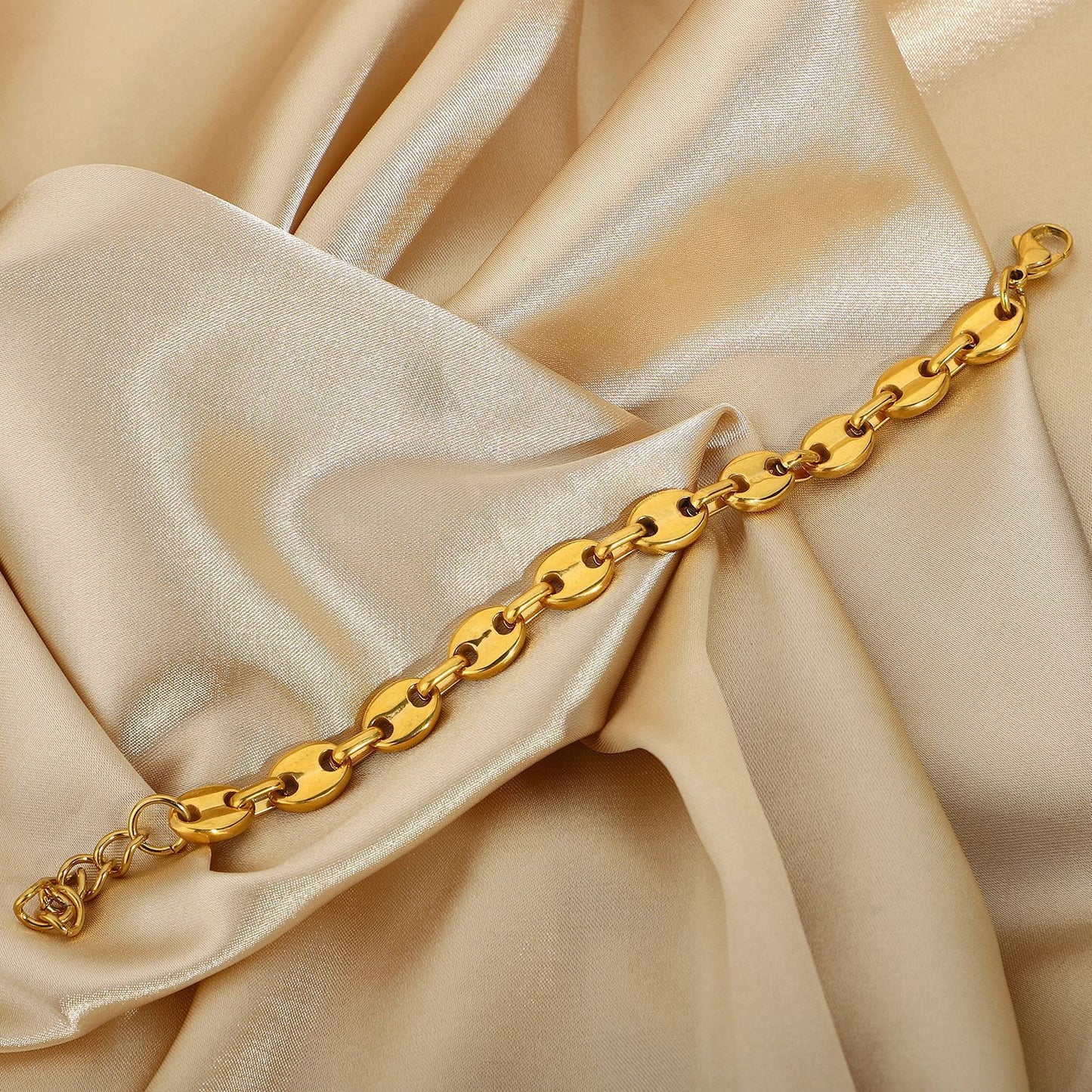 Punk Jewelry Gold Plated Titanium Steel Coffee Bean Chain cc21917e 25e4 4c6d a8d9 0fe4df33bf9a