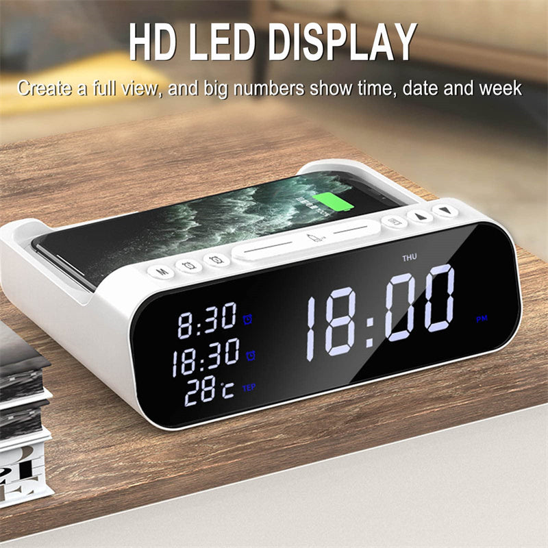 15W Three-in-one Wireless Charger Temperature Tester Multi Alarm Clock Fast Charging Mobile Phone Usb Charger Charging Station - HD Wireless Product #7