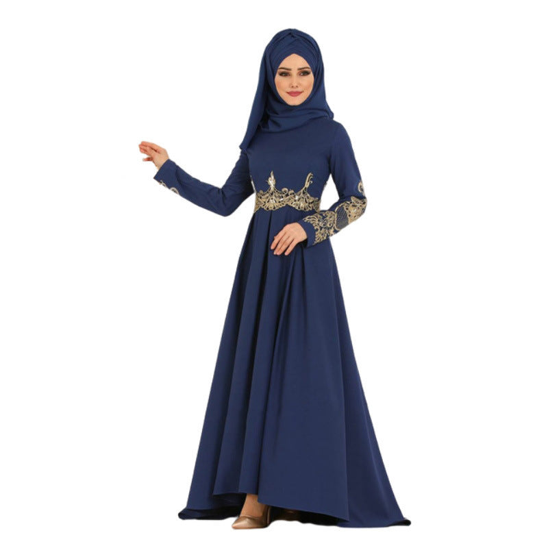 Muslim Embroidered High Waist Ethnic Elegant Graceful Slim Dress cdac6ef2 4996 4632 b637 716b39f570f4