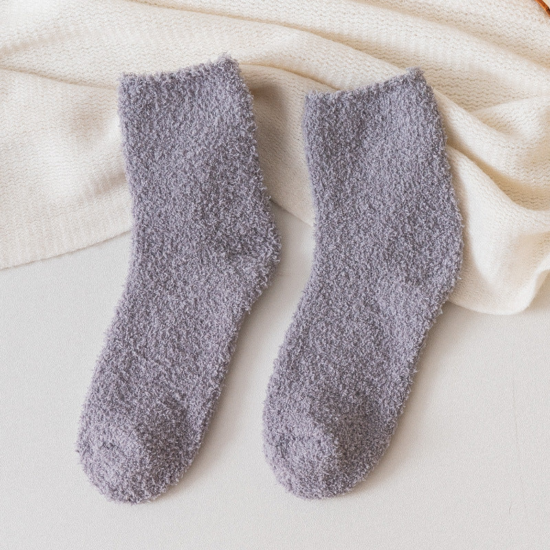 Autumn And Winter Half Velvet Socks Coral Velvet Women's Solid Color Socks Thickened Warm Mid-calf Length Socks ce03baa5 16ab
