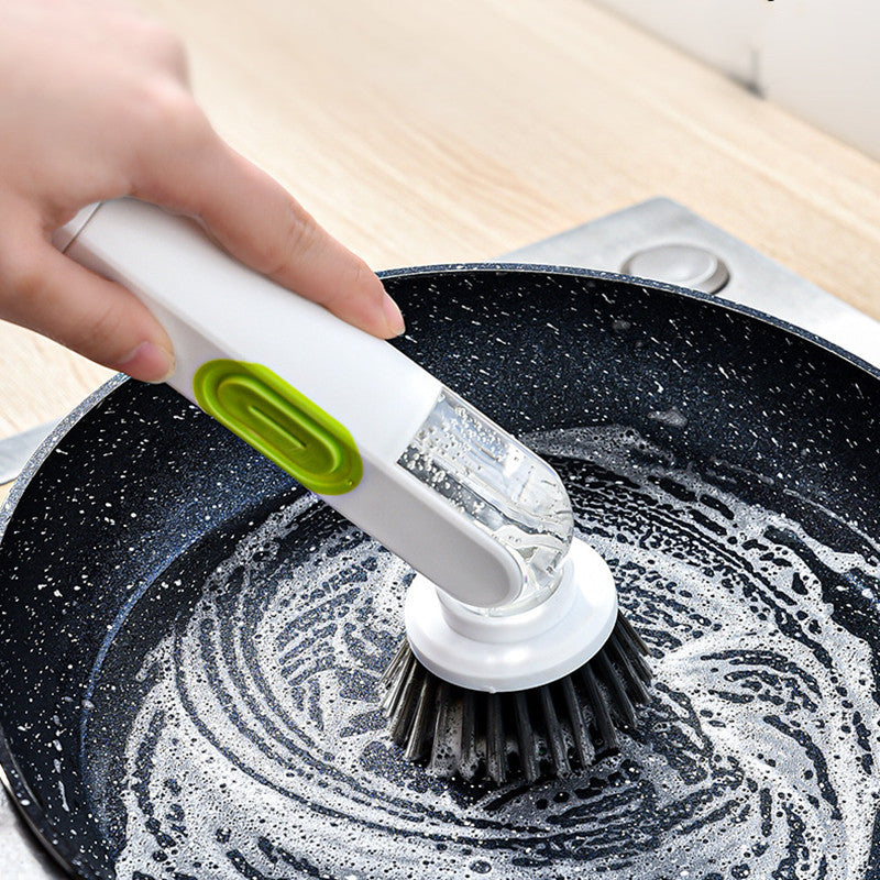Multi-Functional Long-Handle Liquid-Filled Cleaning Brush Washing Up Brushes With Liquid Dispenser Two Replacement Heads For