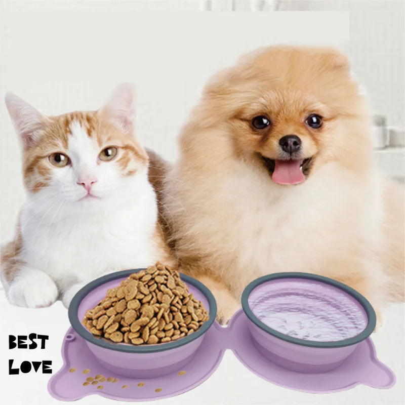 Portable Silicone Double Dog Food Bowls Foldable Non-Slip Cat Bowl Pet Travel Anti-Choking Feeding Bowl Outdoor cec7524c 8df5