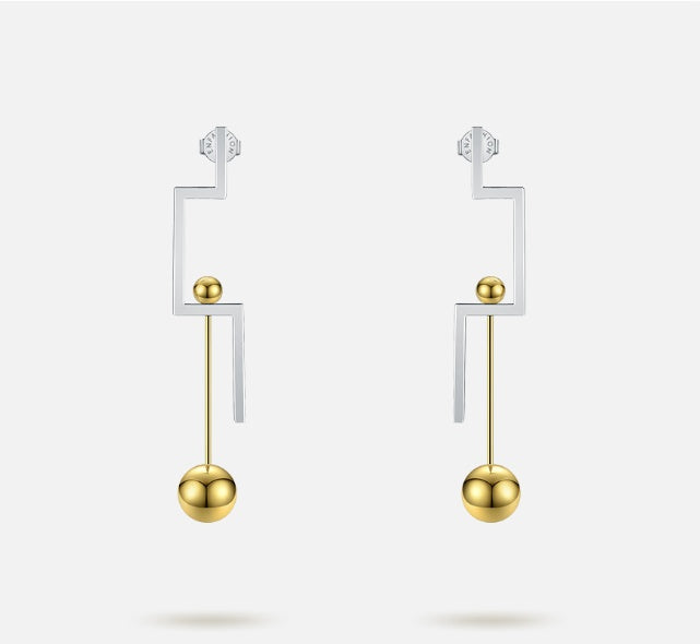 18K Gold Plated Titanium Steel Geometric Steel Ball Mixed Color Earrings - HD Wireless Product #7