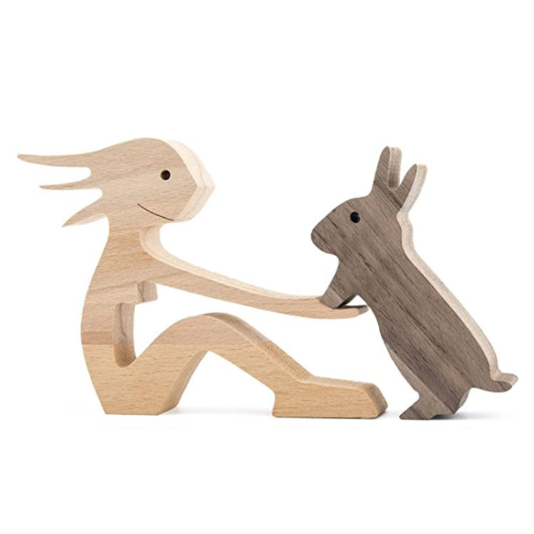 DIY Figurine Wood Dog Ornament Sculpture Home Decoration A Man A Dog Wood Sculpture Christmas Gifts Model Decor cf287995 b556