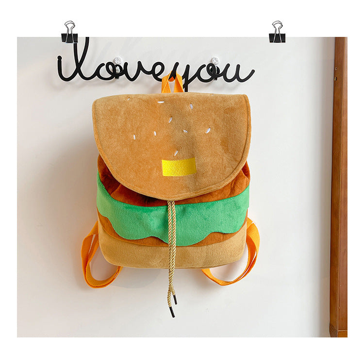 Cute Hamburger Plush Backpack Soft Cartoon Burger Plush Coin Purse Girls Kindergarten School Bookbag Children Kids Pack