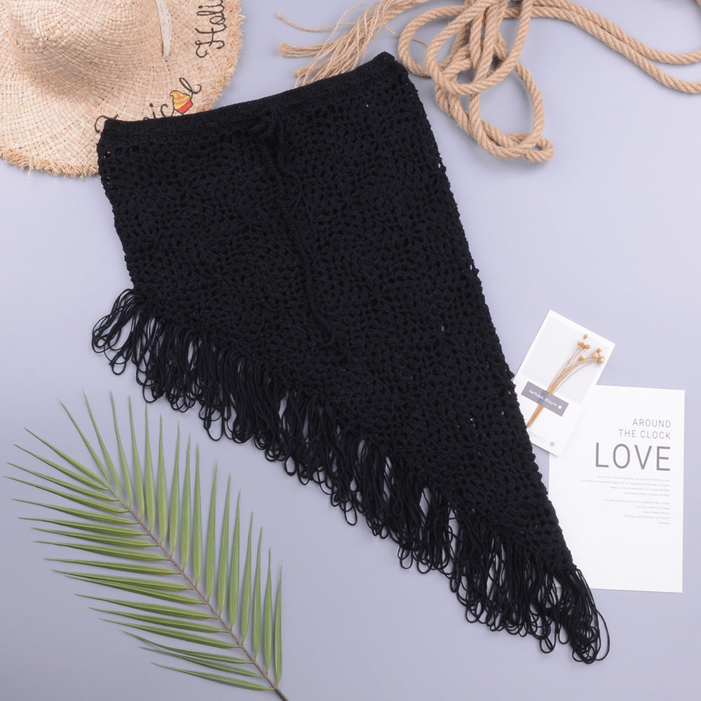 European And American Women's See Through Hollow Knitted Skirt With Slanted Fringe Beach d0df5f02 3e22 4aa4 8474 3003821c1edd