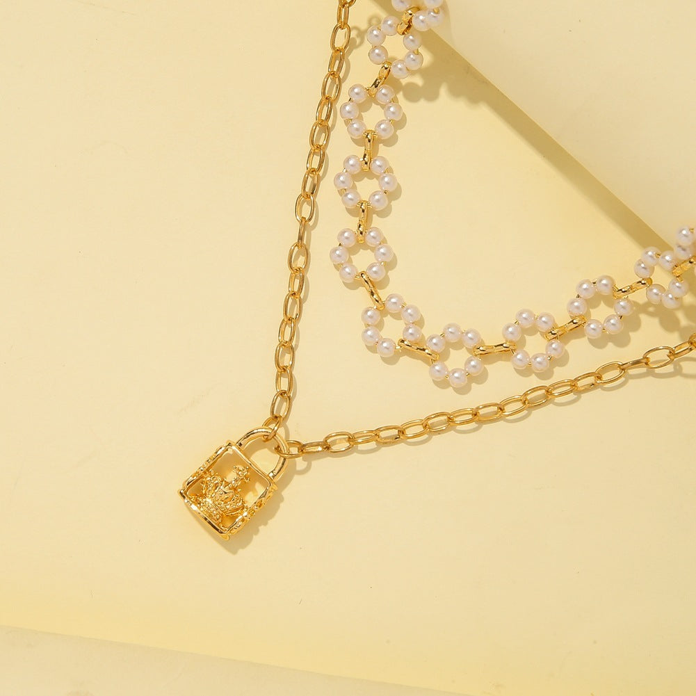 Vintage Embossed Lock Pendant Pearl Necklace d1180ff4 a7e5 42b1 aed9 a1b50159cc45