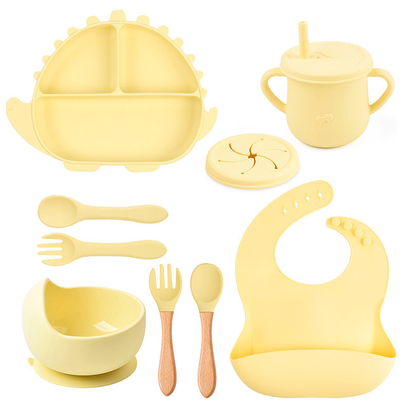 8-piece Children's Silicone Tableware Set Dinosaur Silicone Plate Bib Spoon Fork Cup Baby Silicone Plate - HD Wireless Product #7