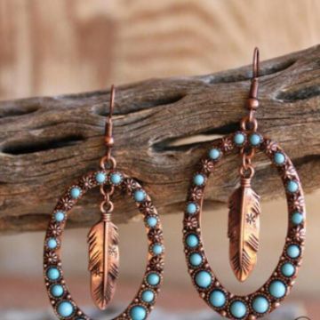 Ancient Silver High Profile Retro Blue Turquoise Feather Earrings d15c6ffc f7dc 40ac 856a b9f941592beb