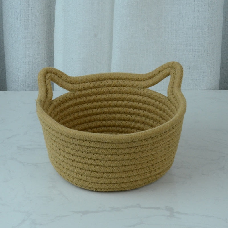 Cat's Ears Desktop Storage Basket Hand Woven Cartoon d1ab095f 0138 4b05 ab09 35592d85d6d1