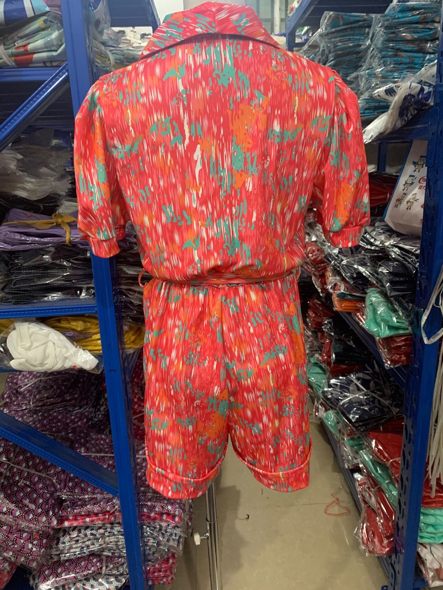 Bubble sleeved short sleeved printed waistband elastic jumpsuit d2d4adca 854b 49e6 b528 d86bc367f050