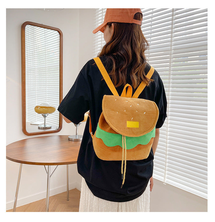 Cute Hamburger Plush Backpack Soft Cartoon Burger Plush Coin Purse Girls Kindergarten School Bookbag Children Kids Pack
