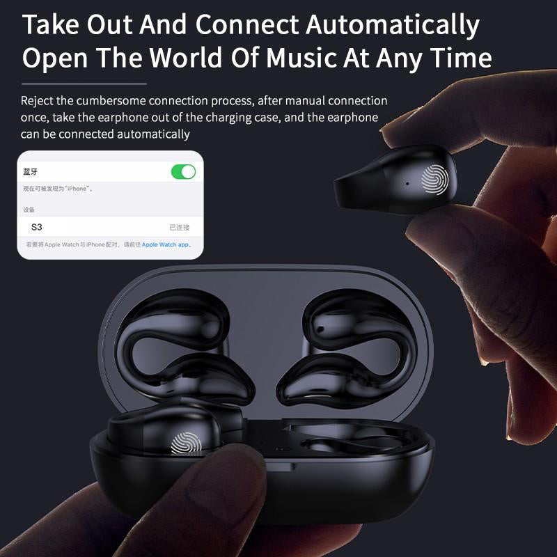 Ear Clip Bone Conduction Headphone Bluetooth-compatible 5.2 HIFI Wireless Earphone Touch Handsfree Sports Noise Cancelling He