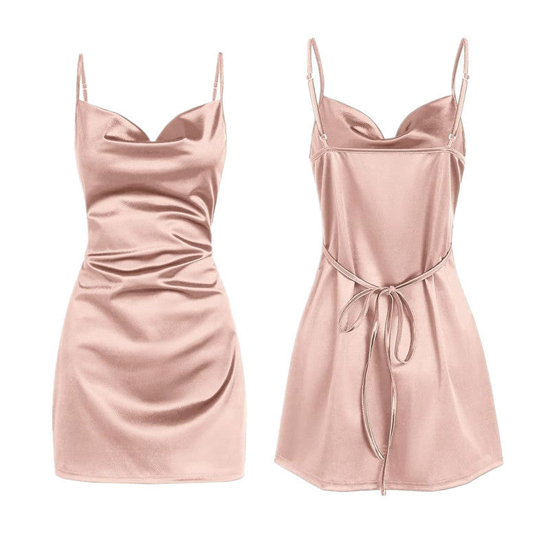 Strap Satin Backless Lace Up Dress Summer Sexy Elegant d5c424f8 7ace 4d3f 8aff 98a54237ea89