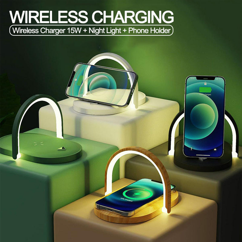 3 In 1 Foldable Wireless Charger Night Light Wireless Charging Station Stonego LED Reading Table Lamp 15W Fast Charging Light - HD Wireless Product #1
