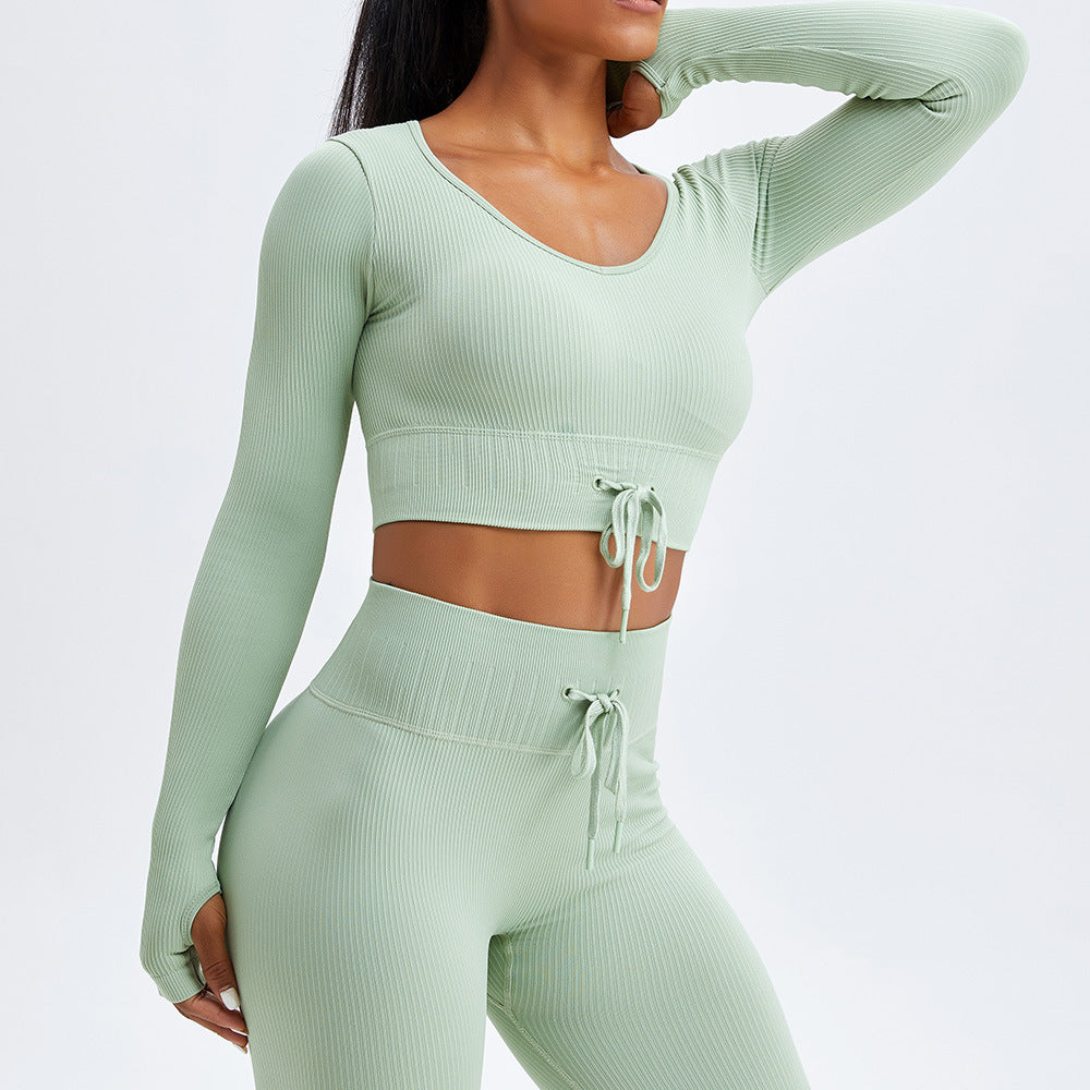Women's Threaded Lace Tight-fitting Belly Button Sports Top d9e20457 5315 4f8a 851d b2cf983920fe
