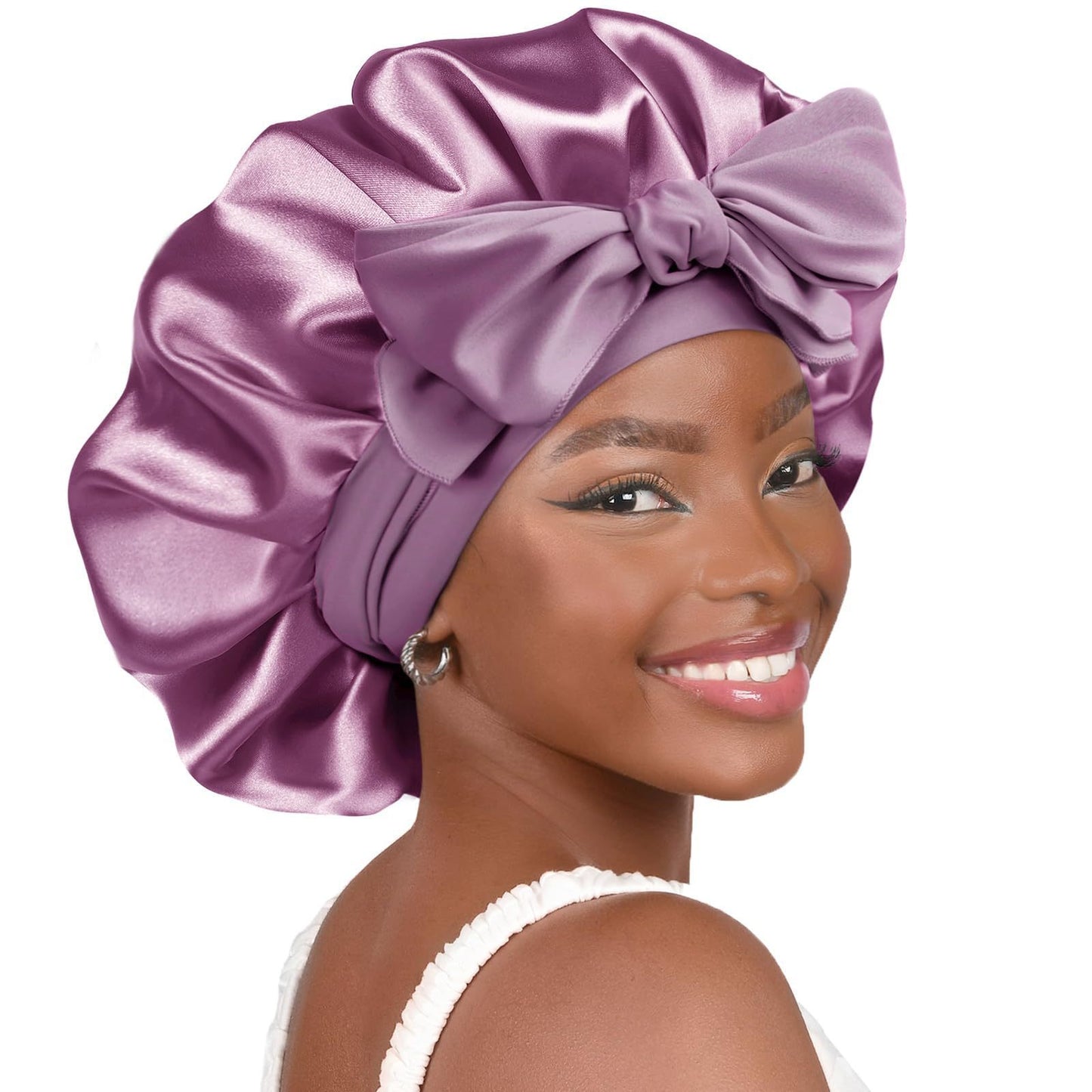 Double-layer Ribbon Round Cap Bow Hair Care Wide-brimmed Hat dbf059b5 c335 43a6 920e 6d83913f7b93